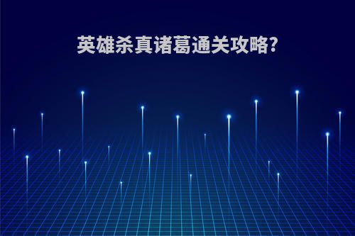 英雄杀真诸葛通关攻略?