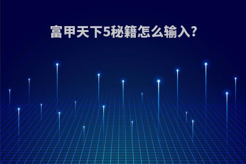 富甲天下5秘籍怎么输入?