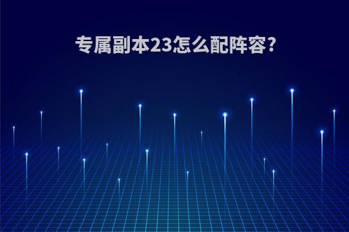 专属副本23怎么配阵容?